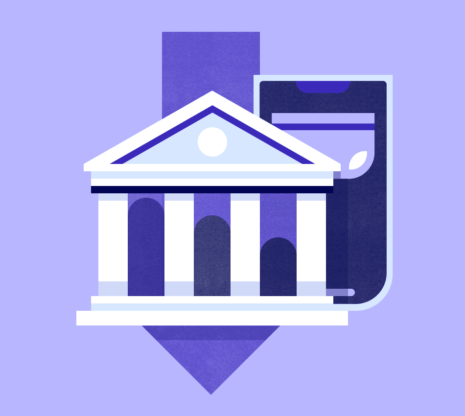 Illustration of traditional bank vs a fintech or online banking app