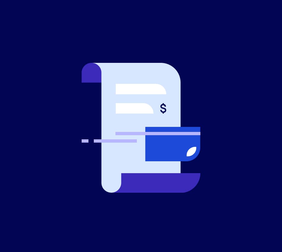 Illustration of a bill with a credit card swiping through it.