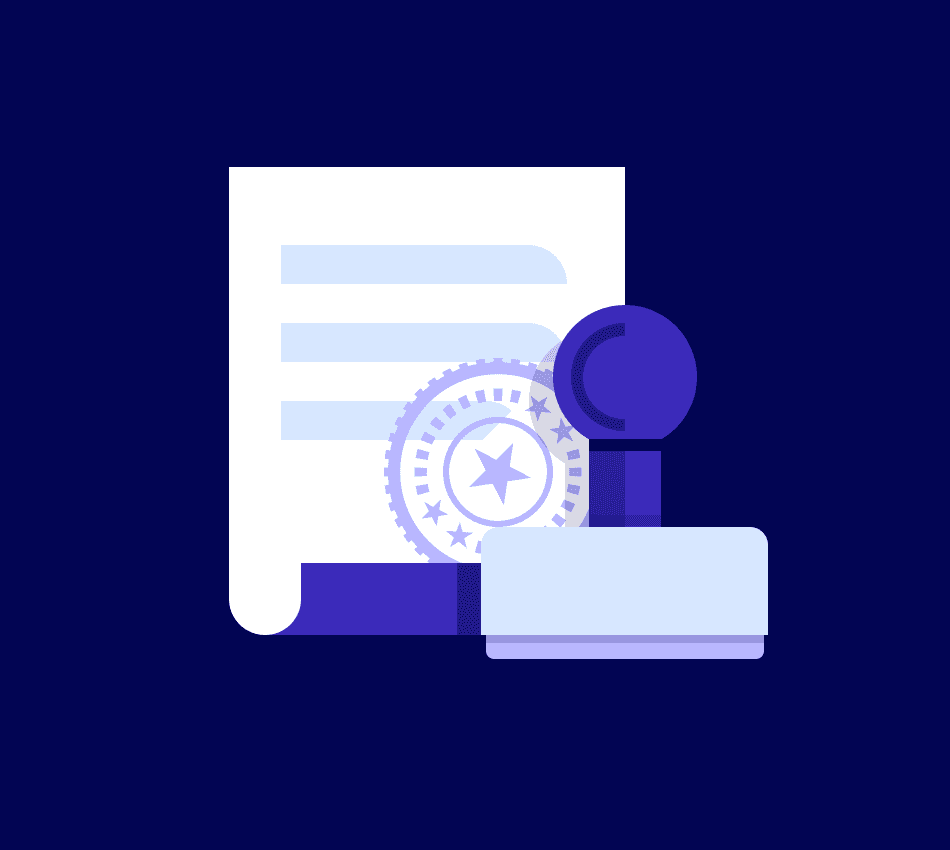 stamped document with stamp beside icon