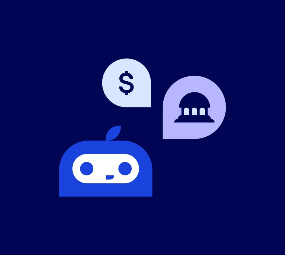 Illustration of thought bubbles with financial institutions and dollar signs.