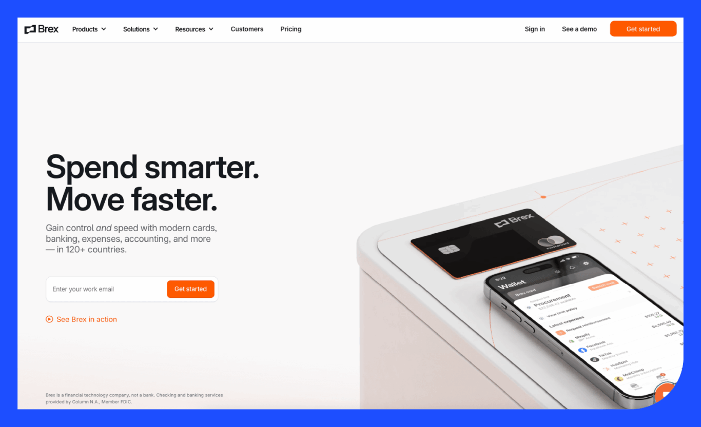 Screenshot of Brex's home page