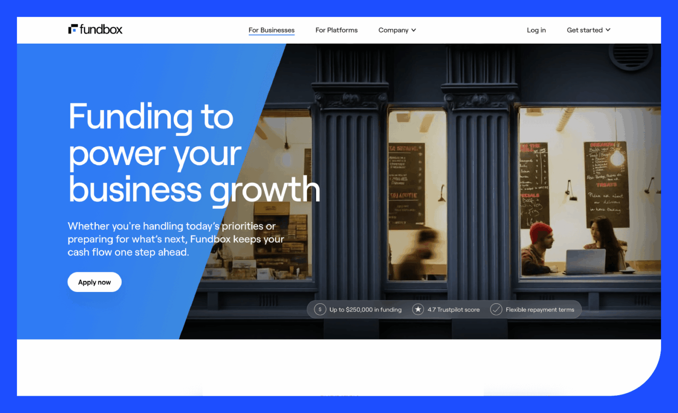 Screenshot of Fundbox's home page