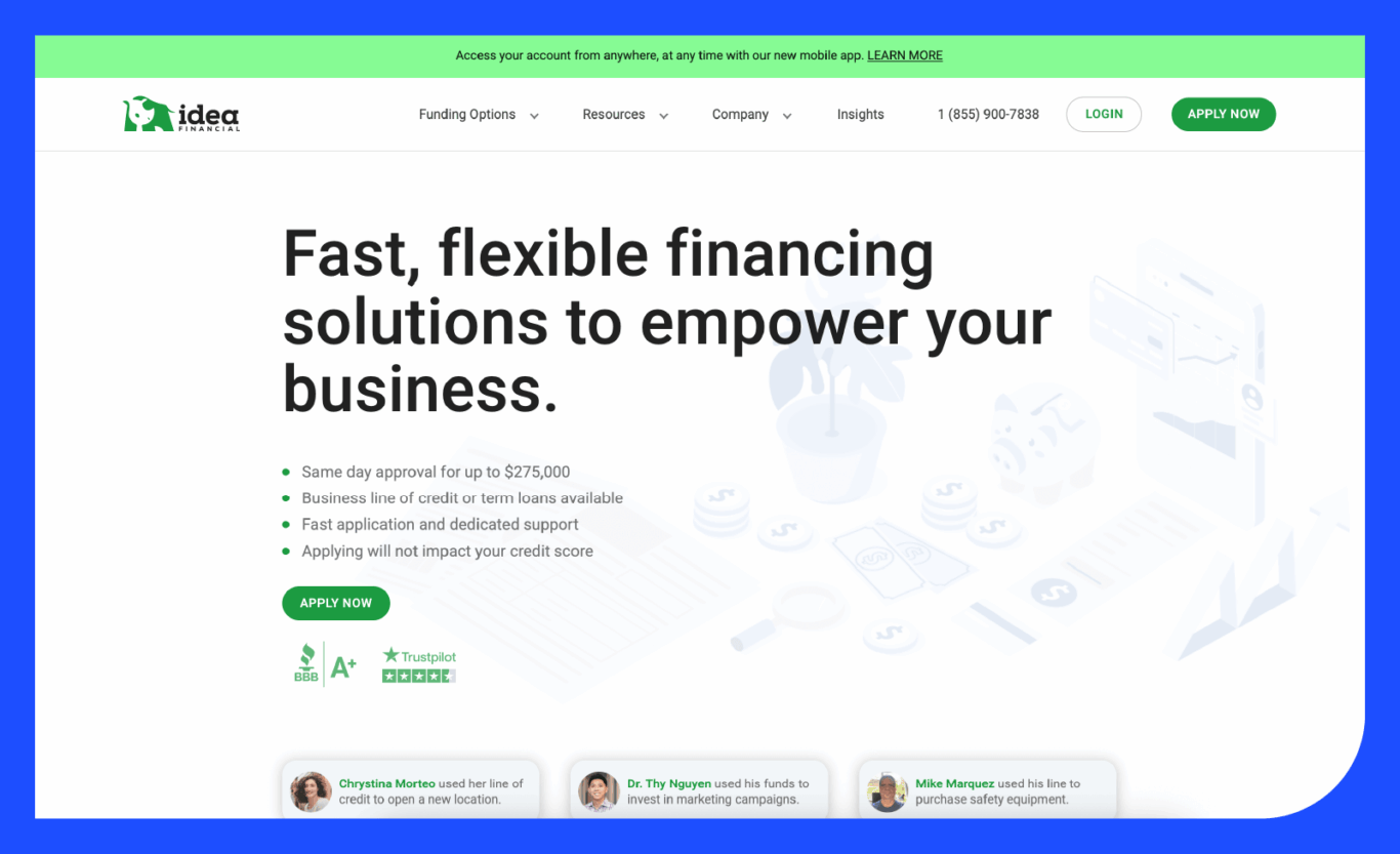 Screenshot of Idea Financial's home page