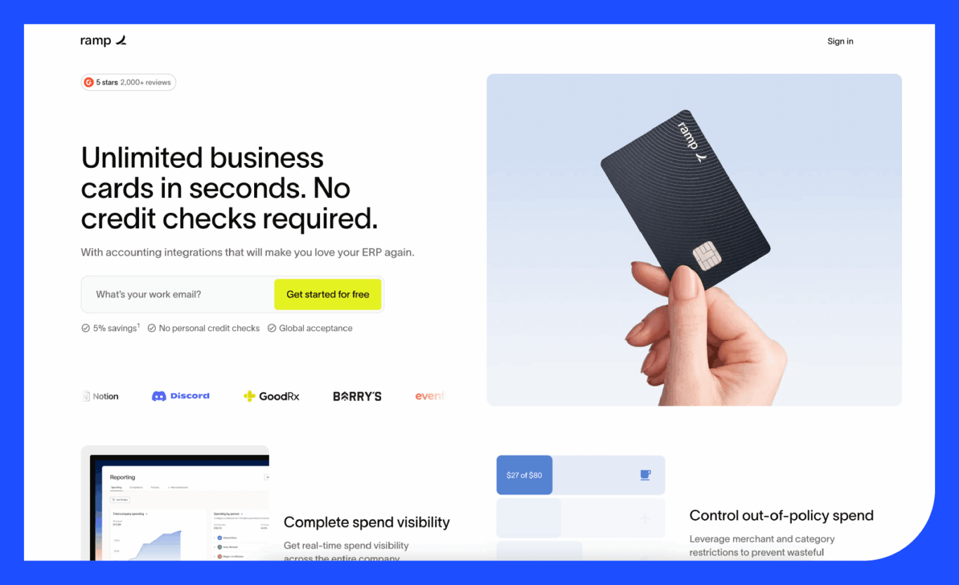 Screenshot of Ramp's home page